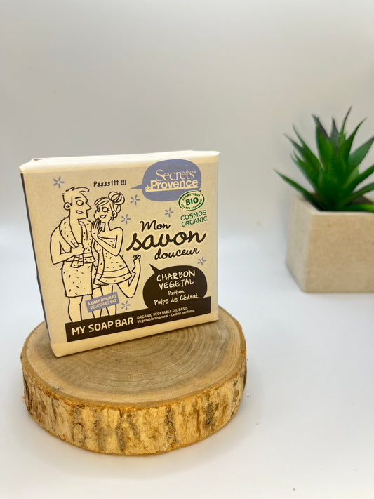 Savon certifié bio au Charbon végétal / parfum Cédrat - SECRETS DE PROVENCE